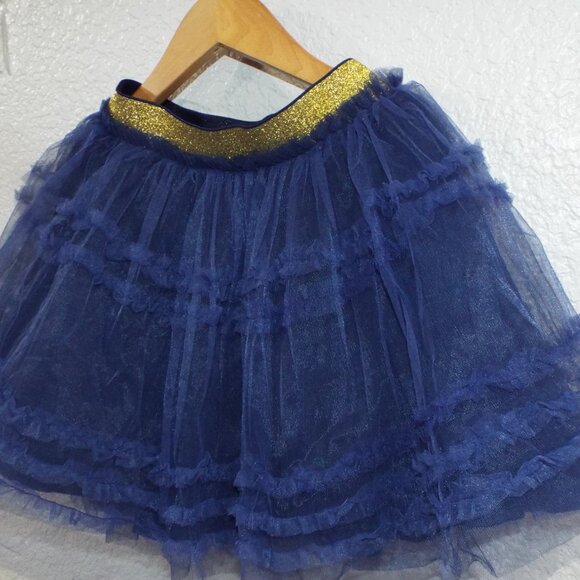 Mini Boden Girl's Navy Blue Layered Tulle Tutu Skirt Gold Elastic Waistband 5-6Y - Picture 5 of 8